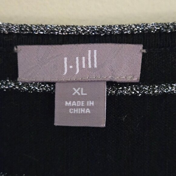 J. Jill Black Silver Striped Scoop Neck Oversized Tunic Sweater Size XL - Picture 4 of 4